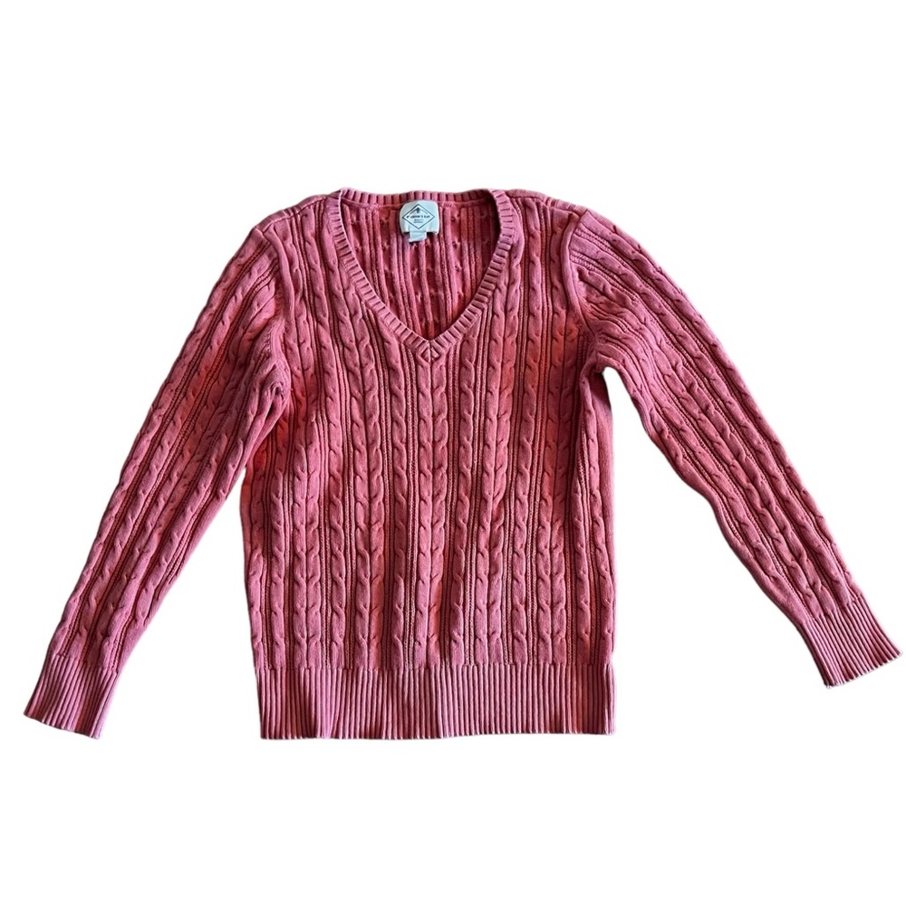 St. John's Bay Women's V-Neck Cable Knit Spring Sweater in Muted Pink Medium